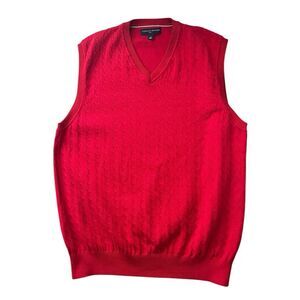 Tommy Hilfiger Golf Sweater Vest Cable Knit Mens Large Red‎ V Neck
